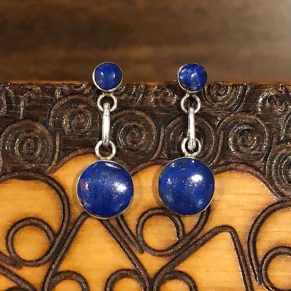 LAPIS LAZULI Sterling Silver 950 Drop Dangle Earrings - Picture 11 of 11
